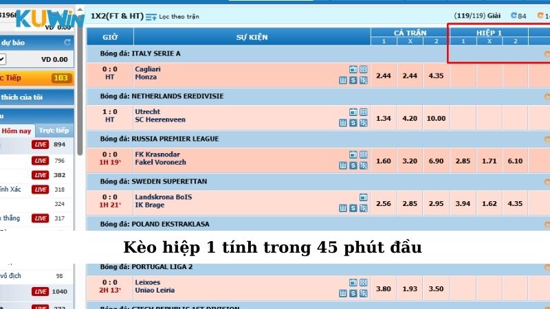 Kèo hiệp 1 tính trong 45 phút đầu